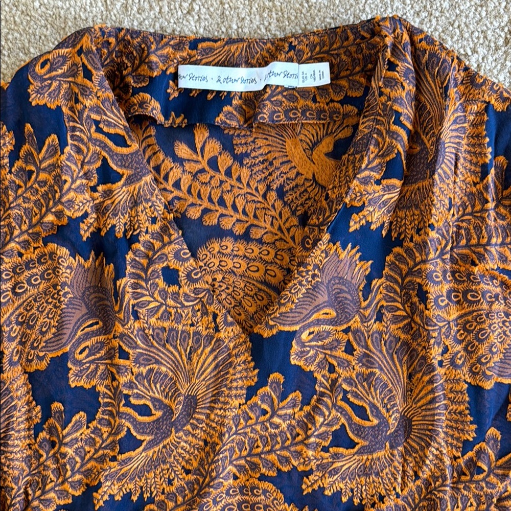 & Other Stories - Unique Brown and Navy Patterned Women's Blouse